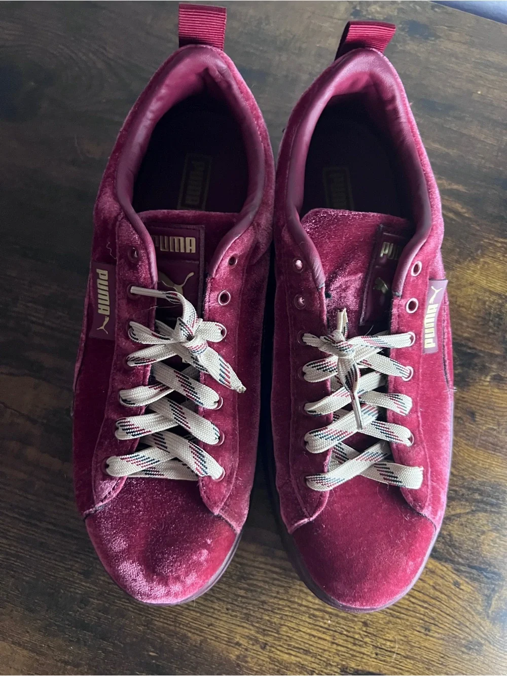 Puma Women's Velvet Platform Sneakers in Burgundy - Picture 5 of 9